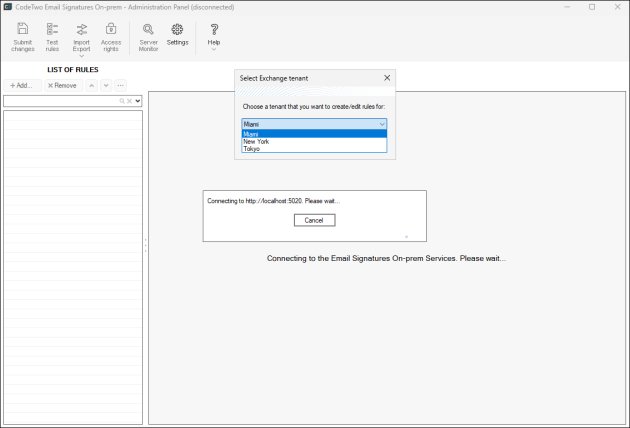 Choice of tenants to connect to at Administration Panel's startup.