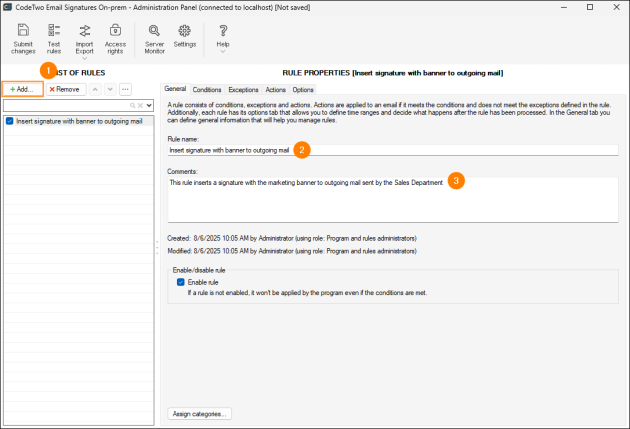 Adding and describing a new rule.