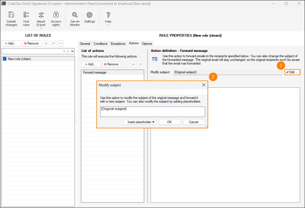 Modifying the subject of the forward message.
