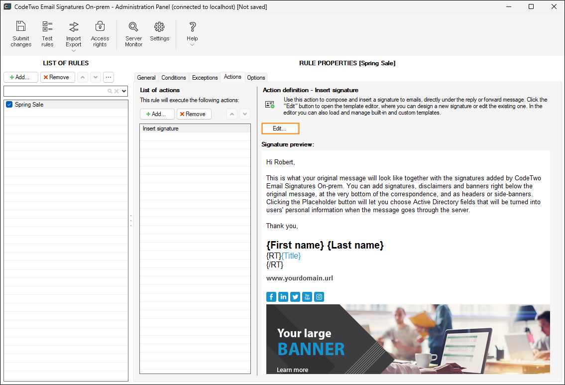 Accessing the template editor in CodeTwo Email Signatures On-prem.