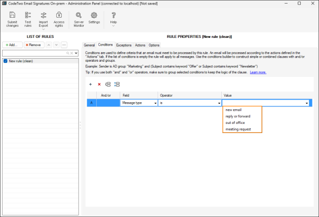 Configuring the condition.