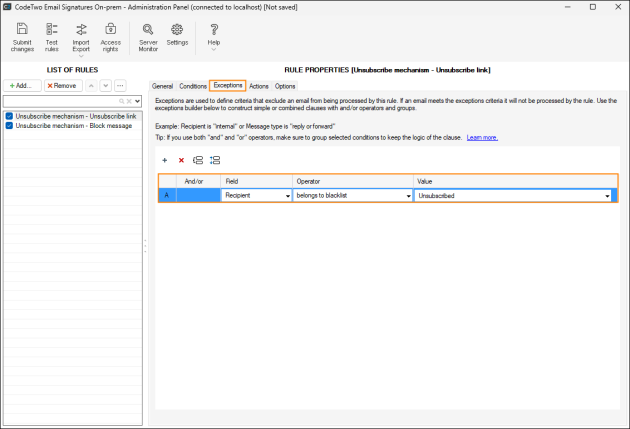 The exception that prevents sending emails to users who are already on the blacklist.
