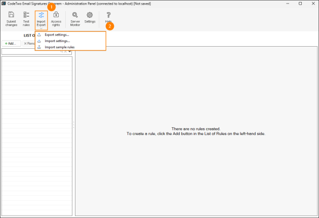 Accessing the Import/Export settings.