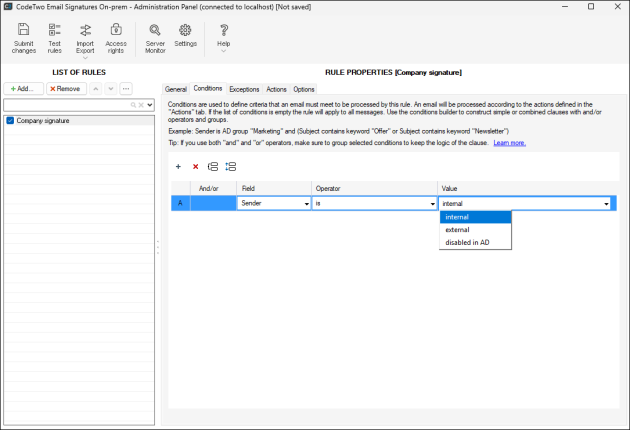 Setting up rule conditions.