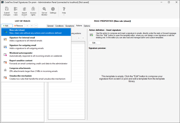 Creating a new rule.