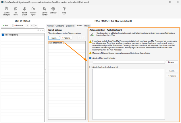 Properties pane of the Add attachment action.
