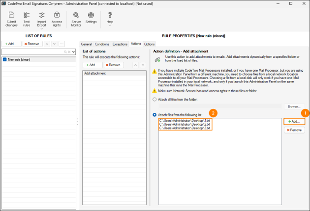 Paths to the defined files visible on the list of attachments.