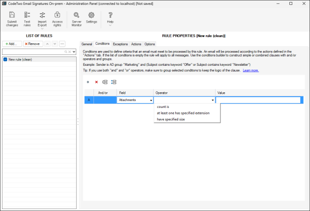 Configuring the condition.