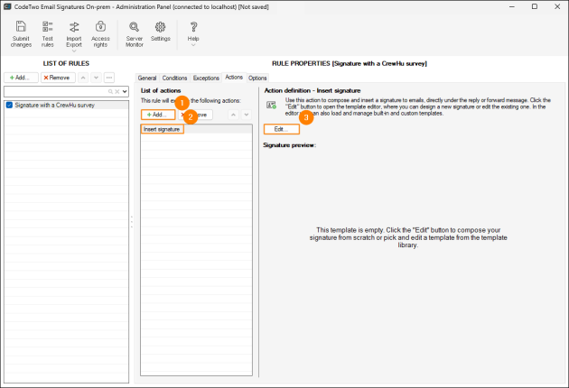 Opening the editor to create a new signature.