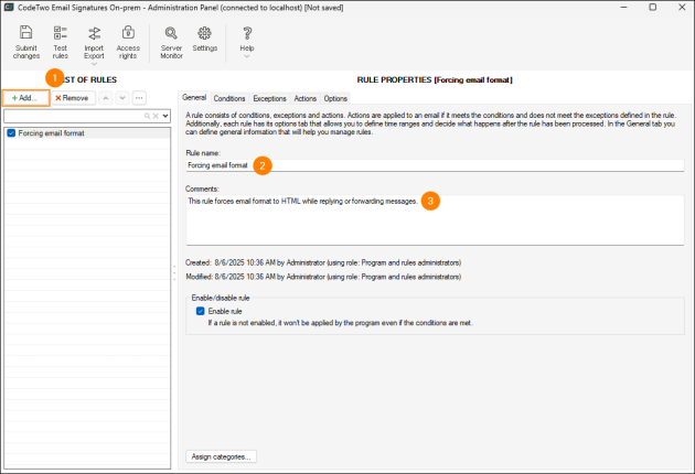 Adding and describing a new rule.