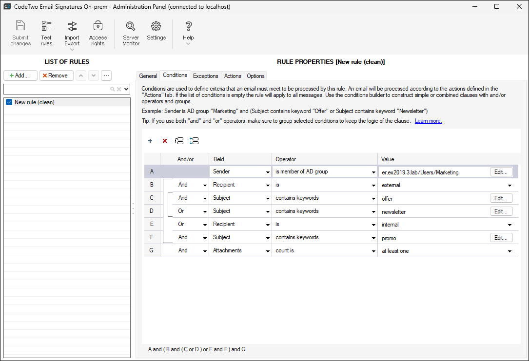 Nested groups of conditions.