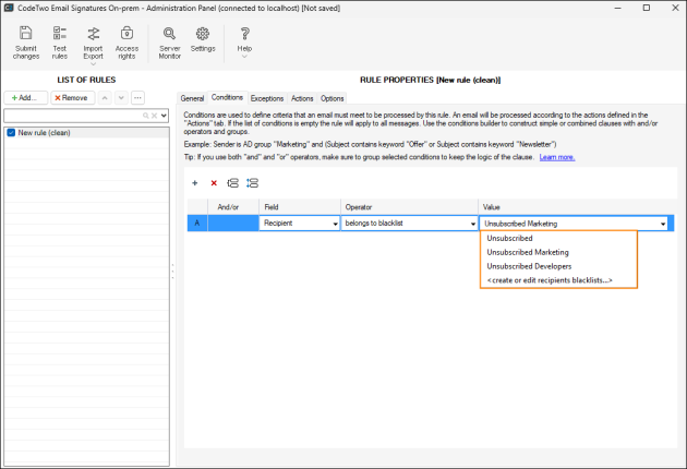 Choosing the blacklist.