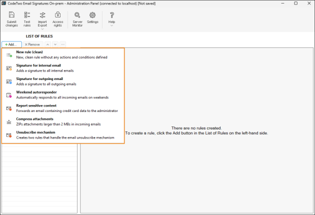 Adding a new email rule.
