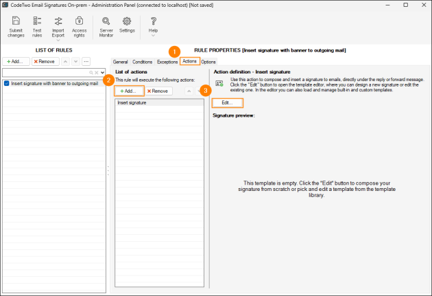 Opening the editor to design a signature.