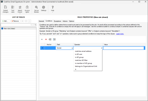 Configuring the Sender.