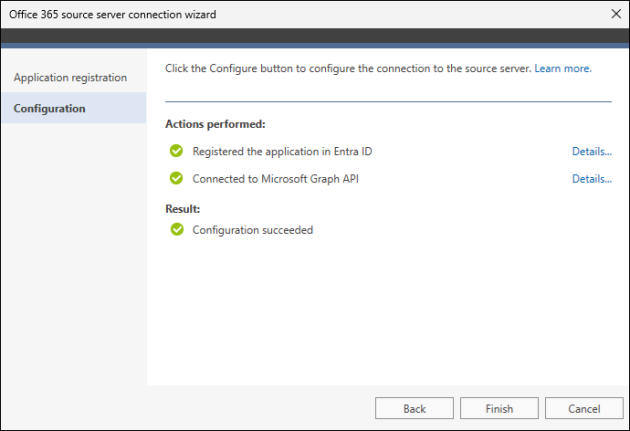 The program has successfully connected to the source Office 365 tenant.