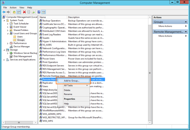Adding users to the Remote Management Users group.