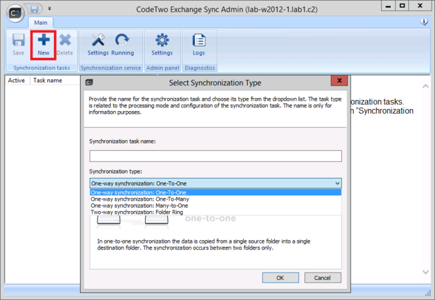 ES - Open synchro type selection.