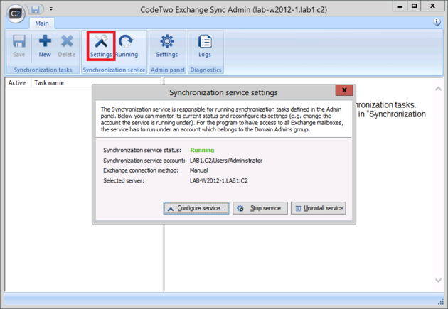 ES - Enter Sync Service settings.