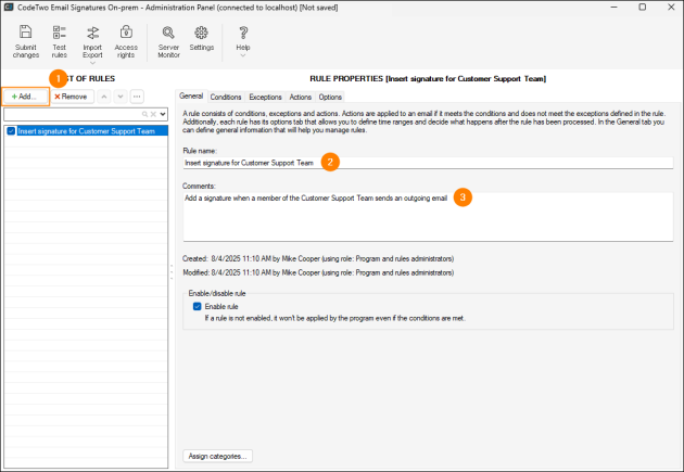 Adding and describing a new rule.
