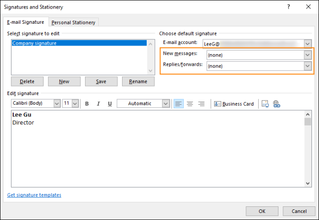 Default Outlook signatures disabled by the Web Add-in.