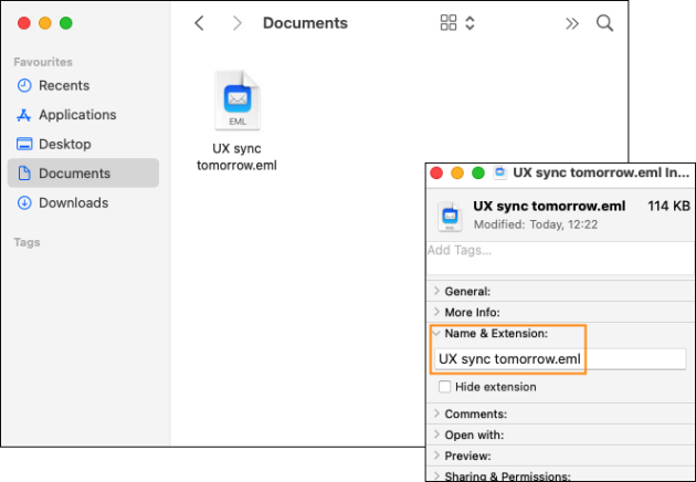 An email saved in the EML format in MacOS.