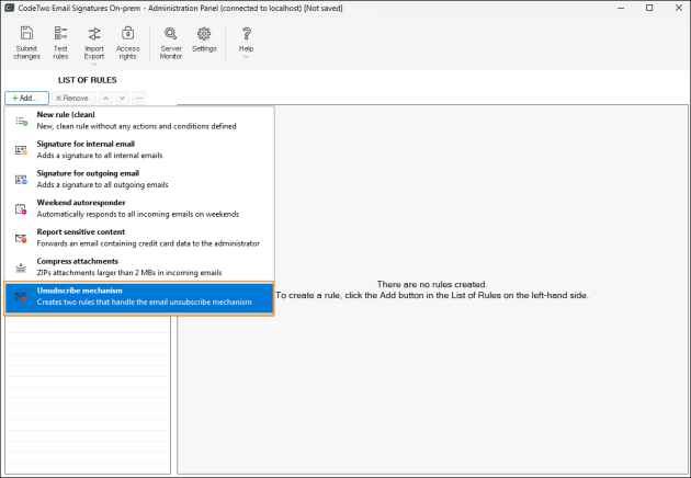 Adding the predefined Unsubscribe mechanism.
