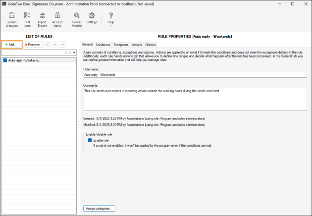 Adding the first rule.