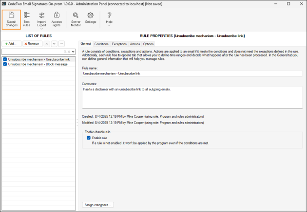 Saving the configuration in the Administration Panel.