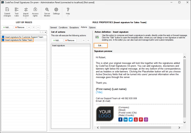 Opening the template editor.