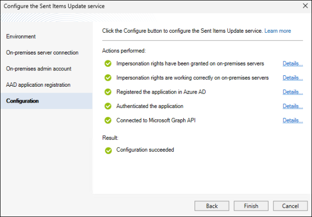 Successful configuration of the SIU service. The displayed actions might differ depending on your setup.