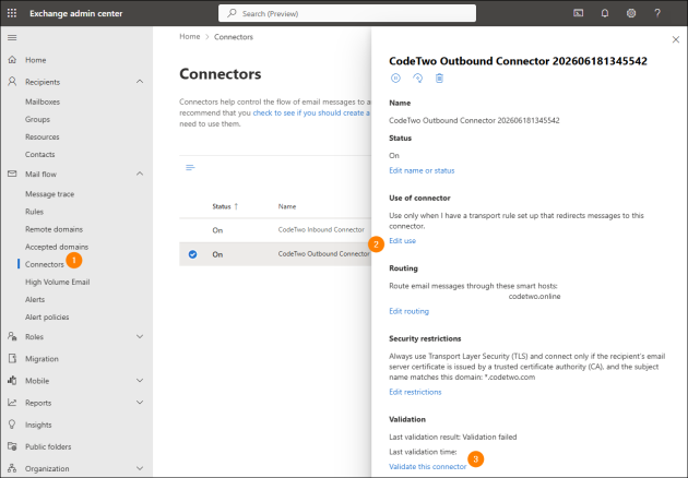 Validating the CodeTwo outbound connector