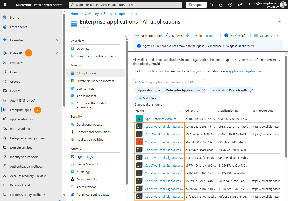 Accessing CodeTwo apps in Microsoft Entra ID.
