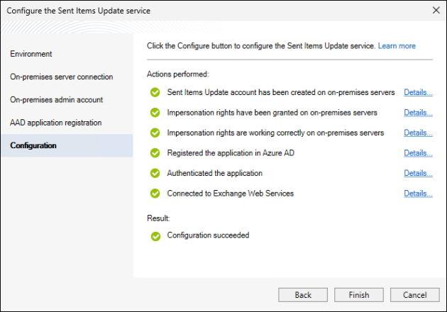 Successful configuration of the SIU service. The displayed actions might differ depending on your setup.