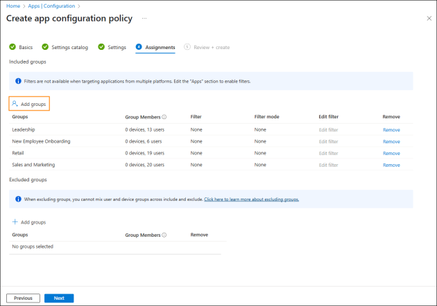 Assigning Entra ID groups to the policy.