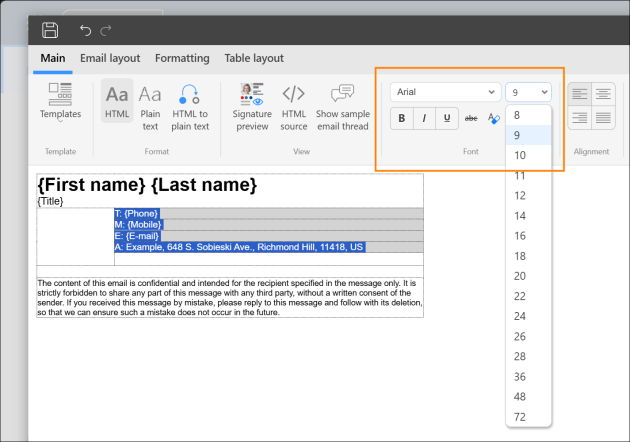 Here are all the tools that will let you change the formatting of text in your template.