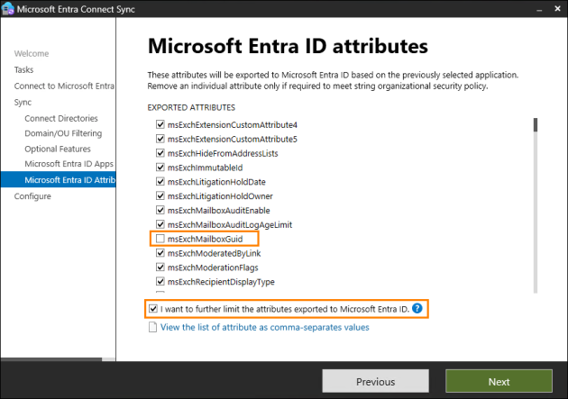 Excluding msExchMailboxGuid from synchronization.