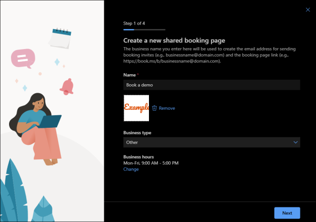 Booking page creation wizard.