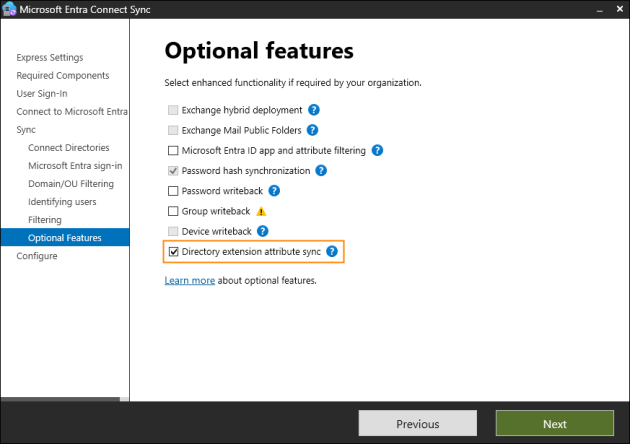 Configuration of Microsoft Entra Connect, step 1.