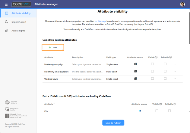 Adding a new CodeTwo custom attribute.