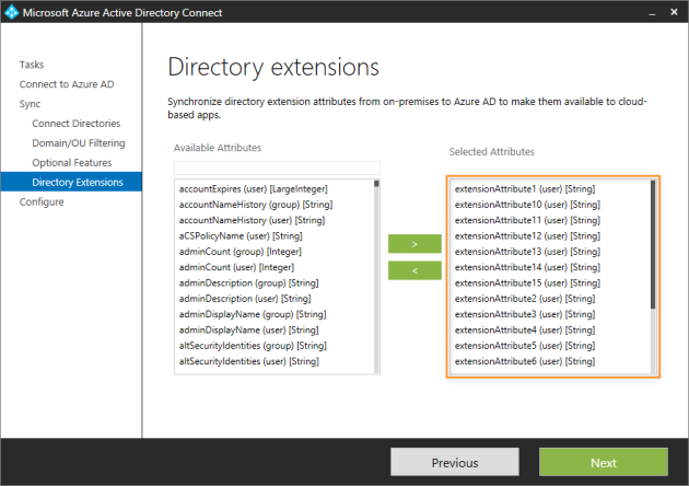 Configuration of Azure AD Connect, step 2.