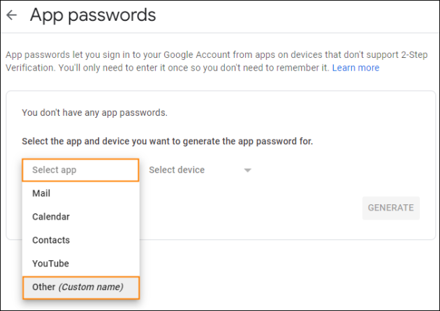 App password setup.