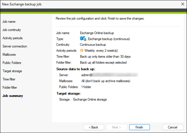 The summary of the backup job.