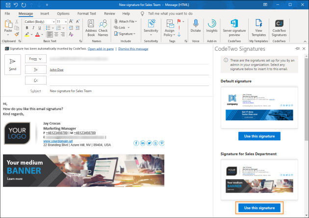 Changing an Outlook (client-side) signature in Outlook.