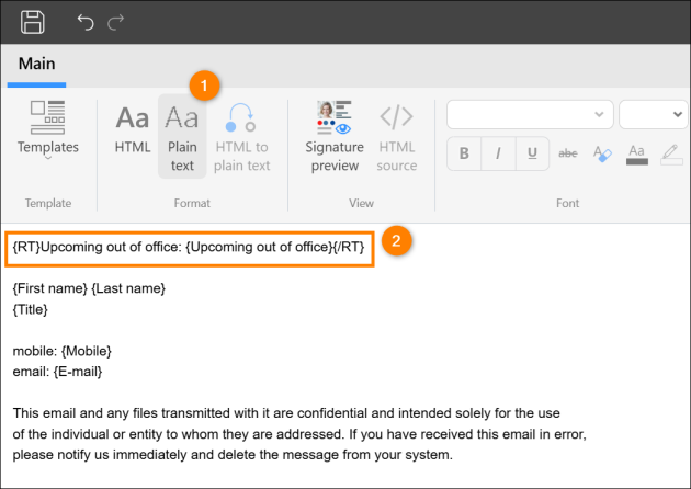 Adding the OoO note to the plain text signature template.