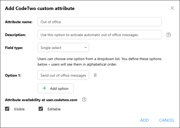 Configuring a multi-select attribute in the Attributes manager.