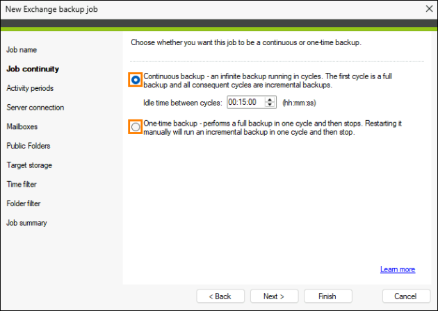 Selecting the type of backup.