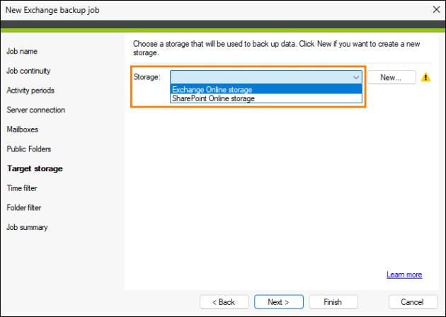 Selecting an existing storage.
