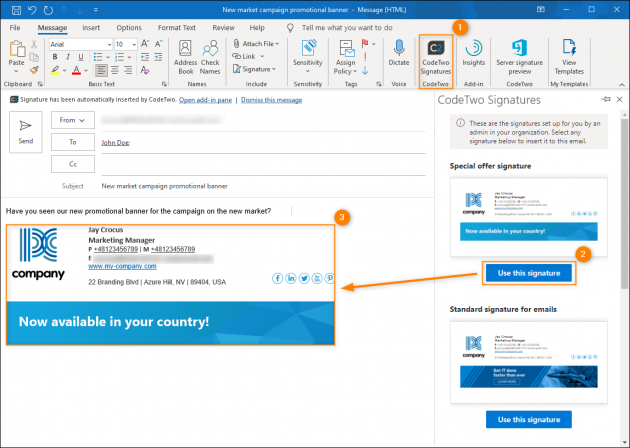 A signature with a promotional banner is added automatically while composing an email on Thursdays and Fridays.