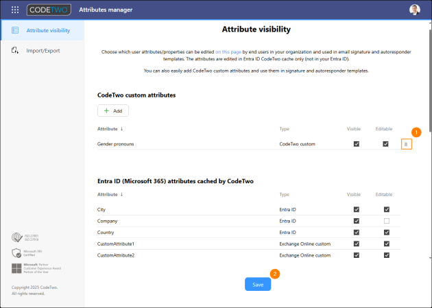 Deleting a custom attribute.